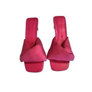 Open Edit Cleo Sandal Size 8 M Neon Pink Barbie Kitten Block Heel 80s Slip‎ On